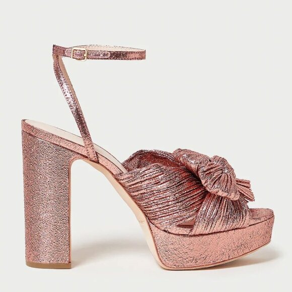 Loeffler Randall Natalia Platform Bow Heel SANDALS Size 8 Metallic Pink NEW $450 - Picture 2 of 14